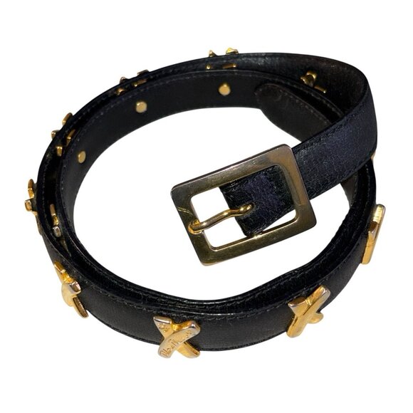Vintage Paloma Picasso Black Leather Belt Gold \